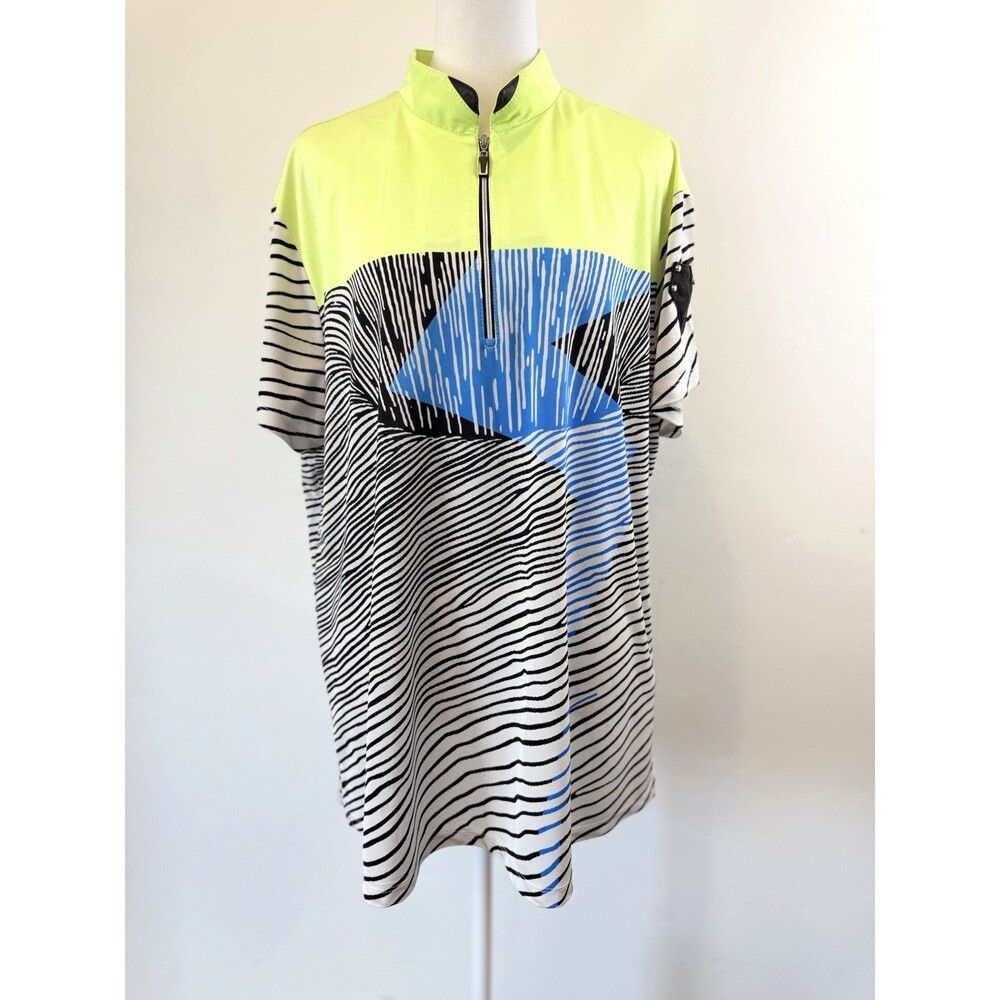 Jamie Sadock Golf Quarter Zip Top XXL Neon Yellow Abstract Print
